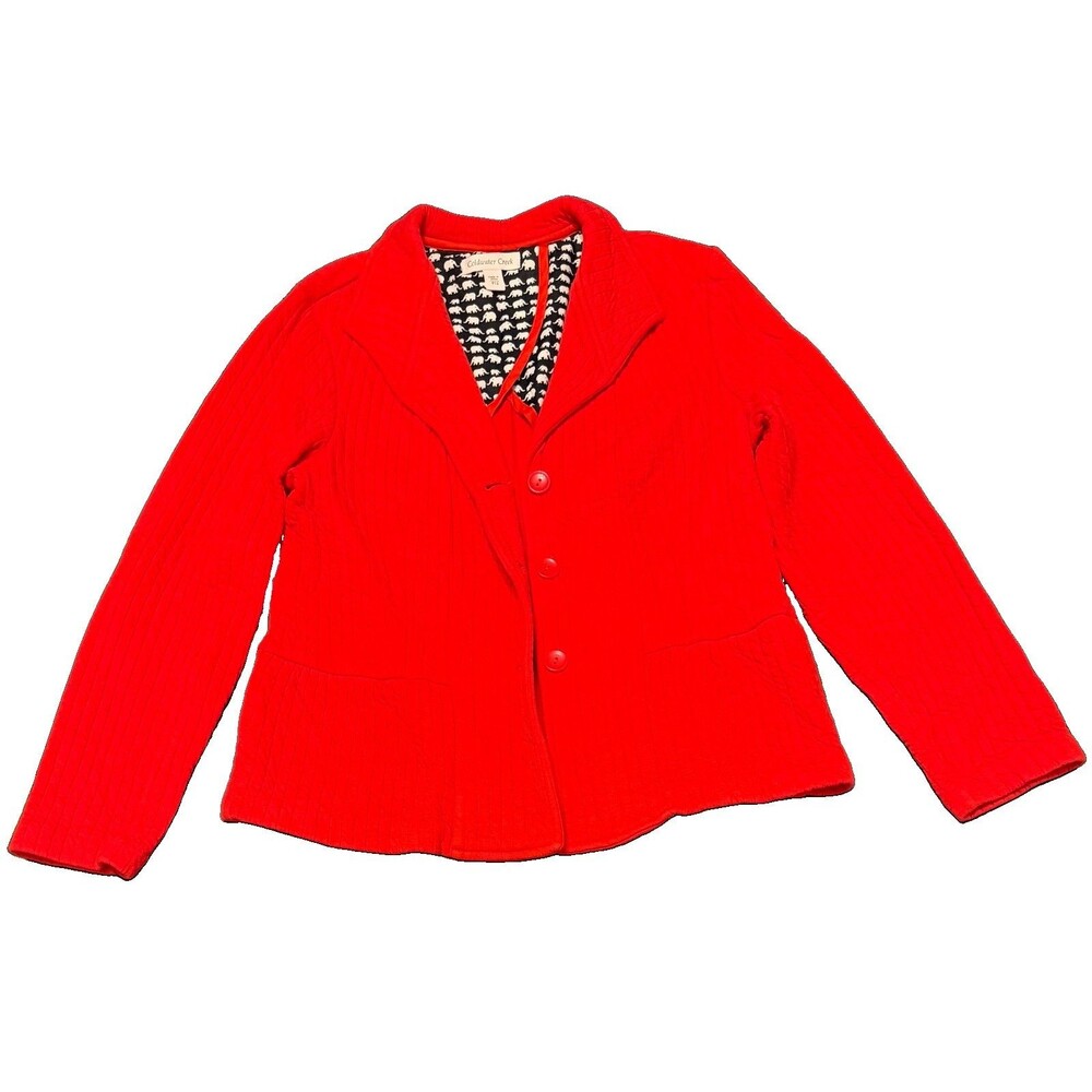 Coldwater Creek Puckered Cotton Jacket Petite 12 - Red, Pockets, Stretch, Button